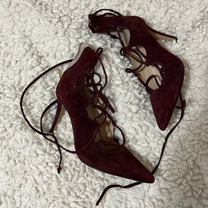 Burgundy suede Vince Camuto Lace-Up heels